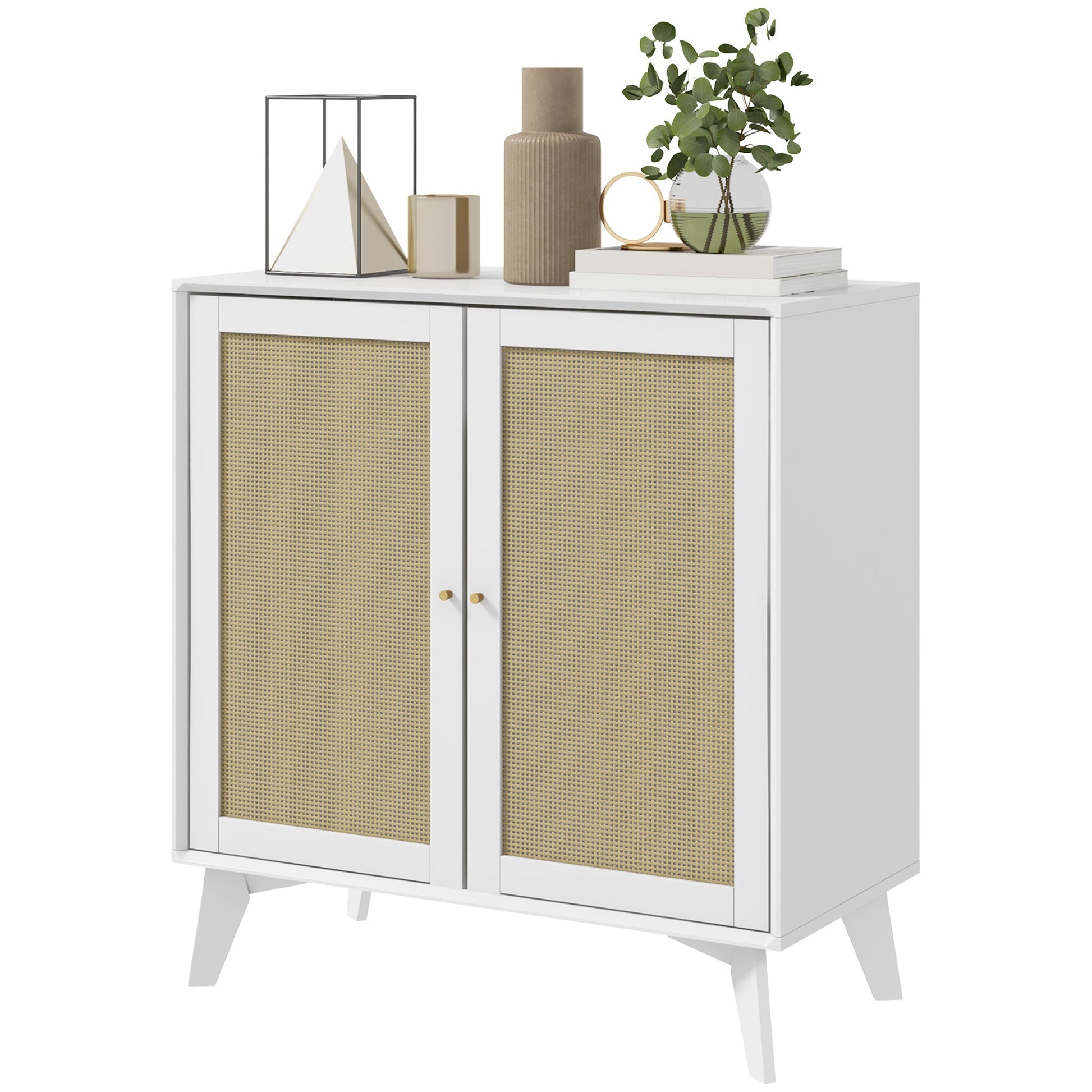 Boho Sideboard Cabinet, Freestanding Sideboards and Buffets with 2 Rattan Doors and Adjustable Shelf - Gallery Canada