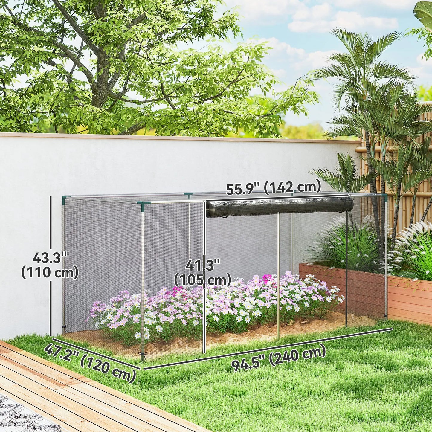 Galvanized Steel Crop Cage, Plant Protection Tent, 8' x 4', Black