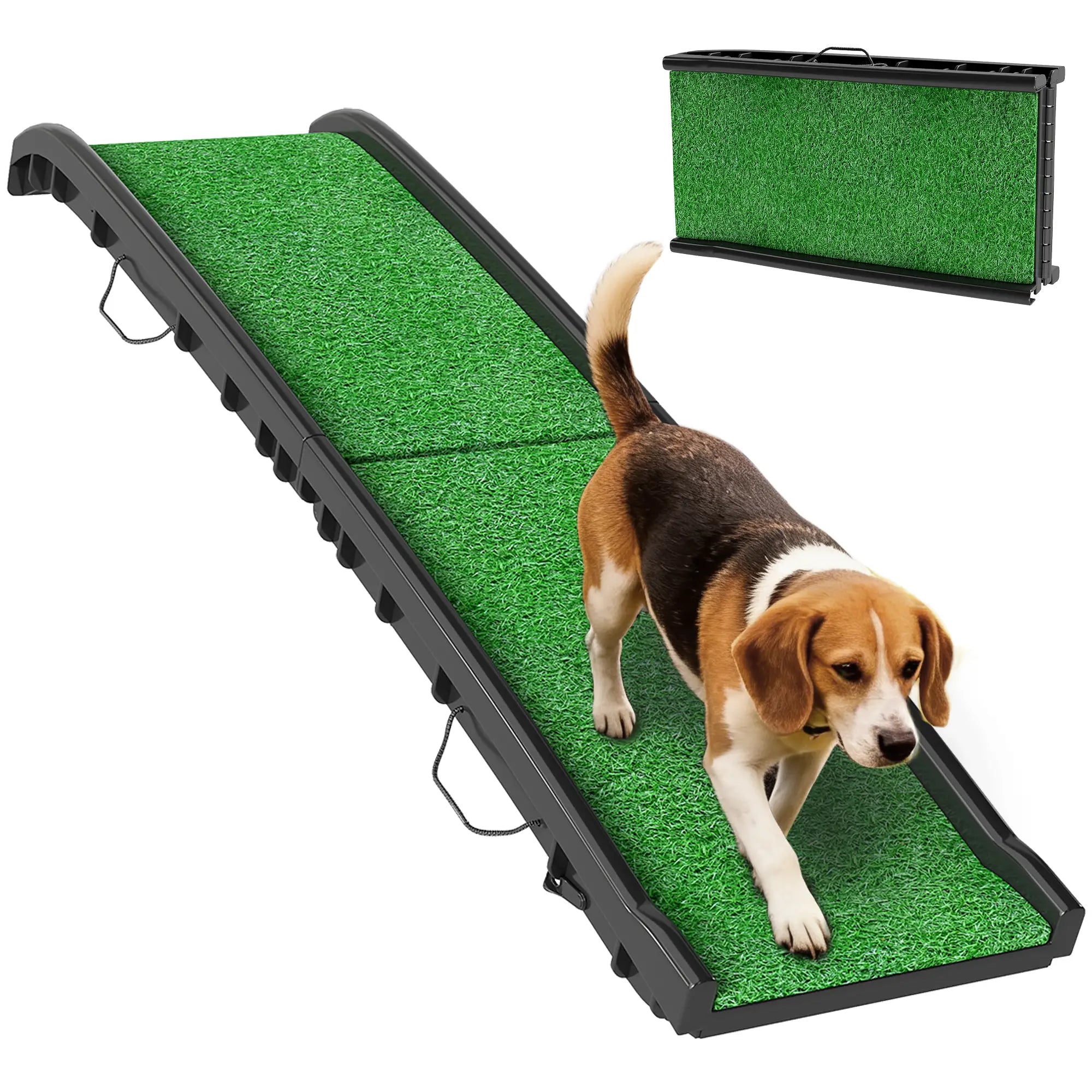 61 Inches Folding Pet Ramp With Grass Surface, Raised Side Rails Dog Stairs at Gallery Canada