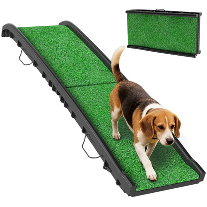 61 Inches Folding Pet Ramp With Grass Surface, Raised Side Rails Dog Stairs at Gallery Canada