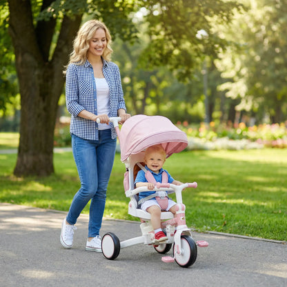 7 in 1 Toddler Tricycle, Safety Harness, Adjustable Parent Handle, Pink Tricycles for Kids at Gallery Canada