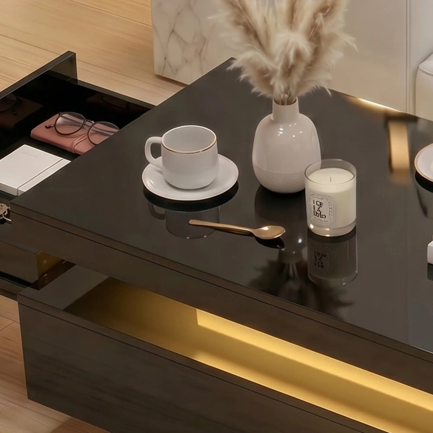 2-Tier LED Coffee Table With Storage, Black Coffee Tables at Gallery Canada