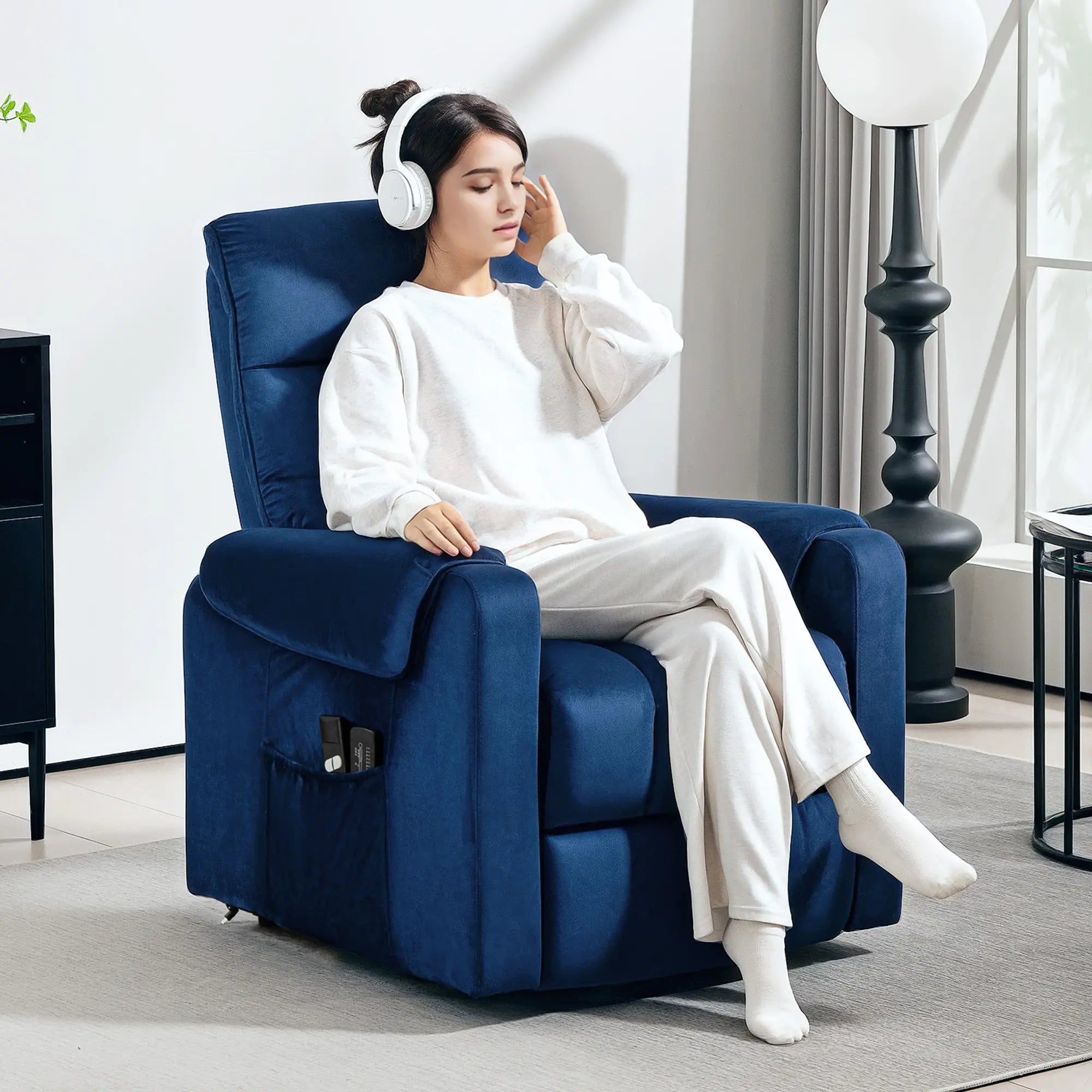 Elderly Lift Chair, Massage Recliner with 8 Vibration Points, Dark Blue Sofas & Reclining Chairs at Gallery Canada