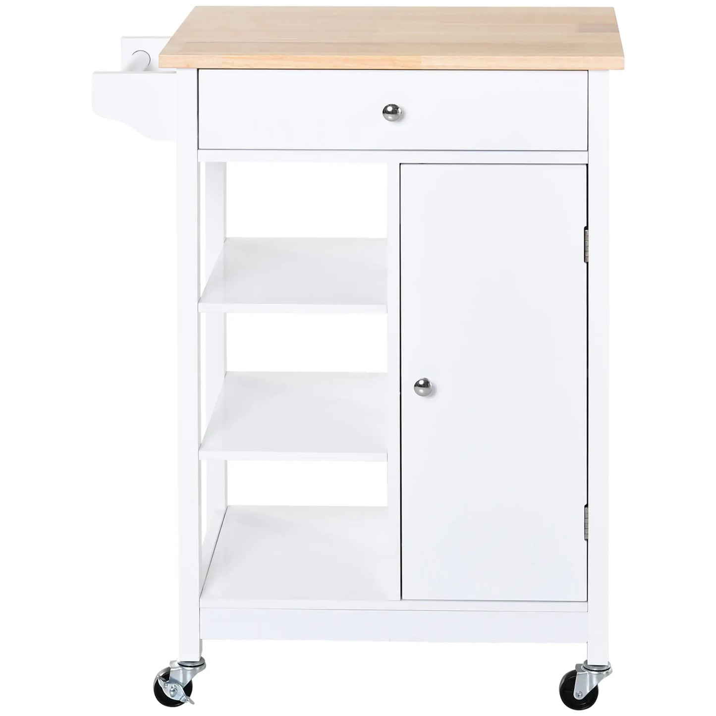 Modern Rolling Kitchen Island Cart, Natural Wood Top, White Kitchen Islands & Kitchen Carts at Gallery Canada