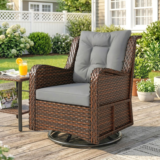 PE Rattan Swivel Patio Chair with Cushion, Dark Grey Patio Chairs Dark Grey at Gallery Canada