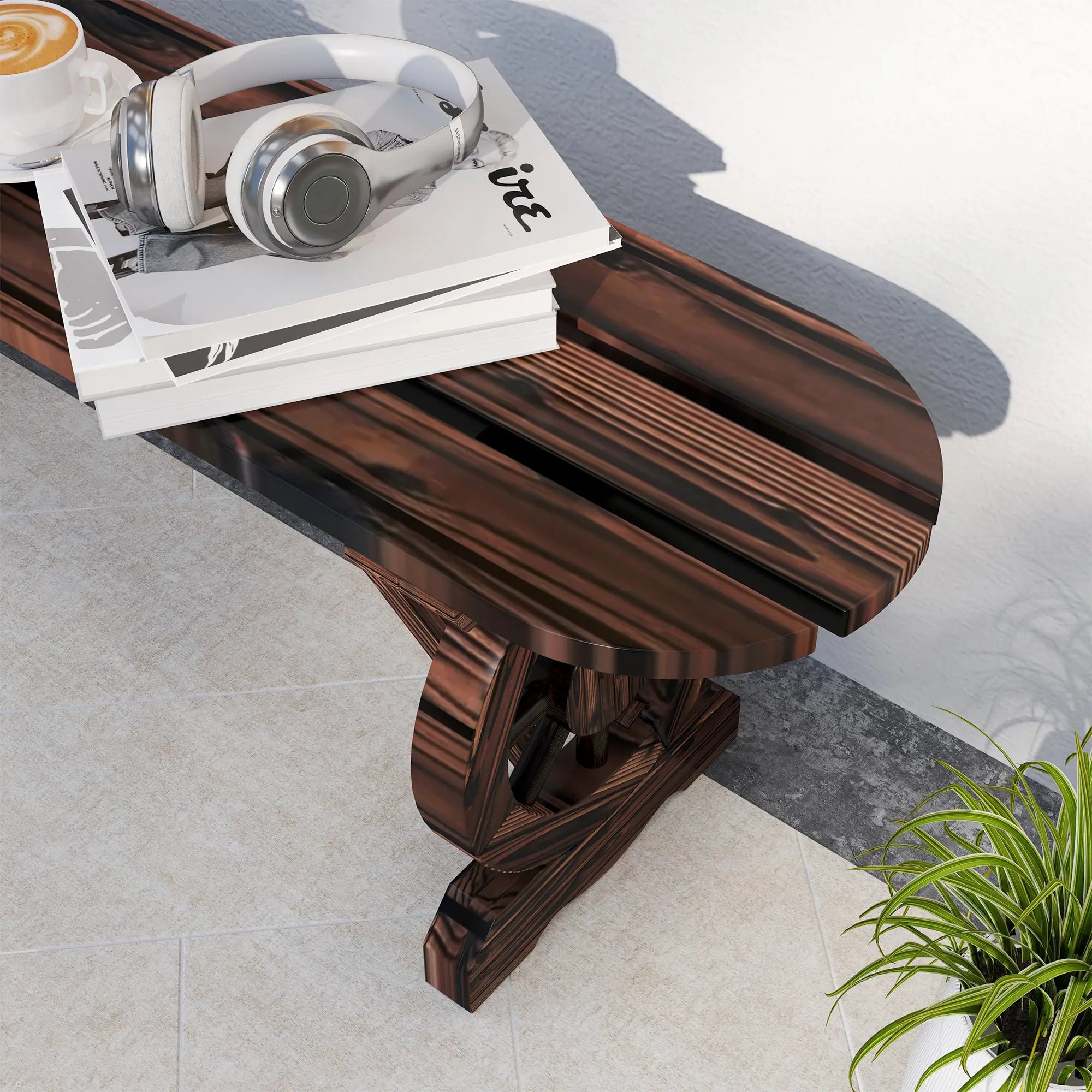 2-Person Outdoor Bench, Wood Garden Bench with Wagon Wheel Legs, Carbonized Outdoor Benches at Gallery Canada