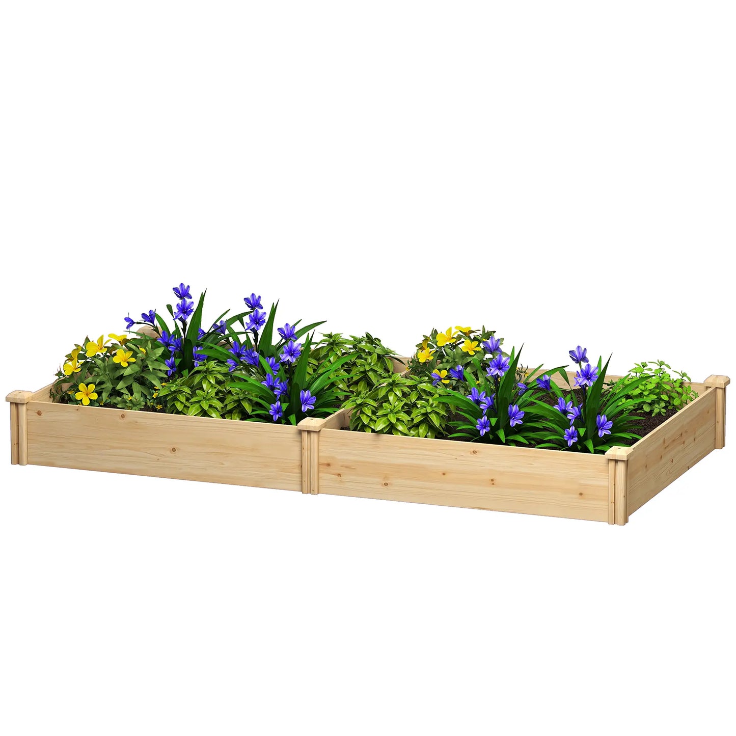 Wooden Raised Garden Bed, Planter Box With Divider, Open Bottom, DIY Painting Raised Garden Beds Natural at Gallery Canada