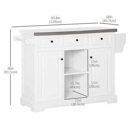 Kitchen Island on Wheels, Stainless Steel Top, Spice Rack, Drawers, White Kitchen Islands & Kitchen Carts at Gallery Canada