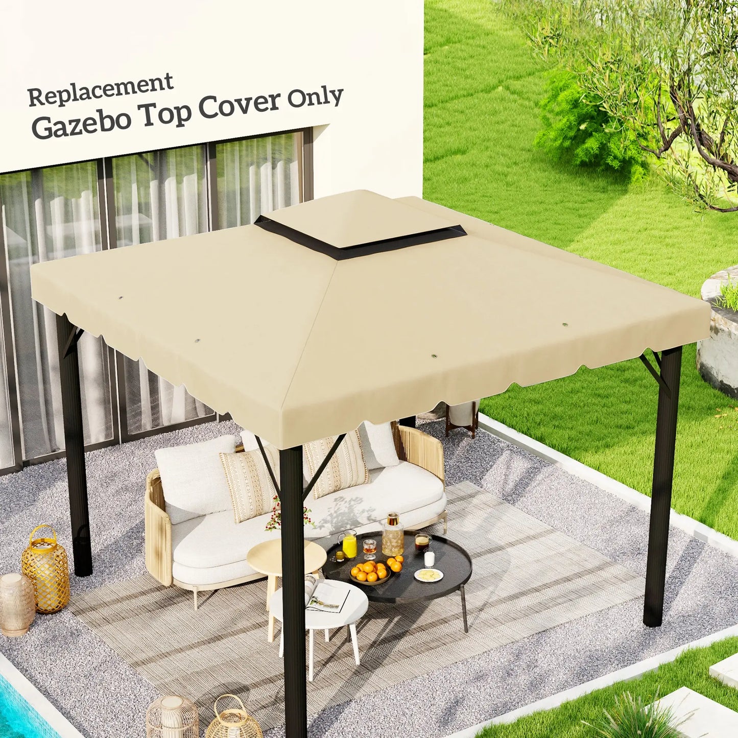 10' x 10' Gazebo Replacement Canopy, Double Vented Roof, Beige Gazebo Canopy Replacement at Gallery Canada