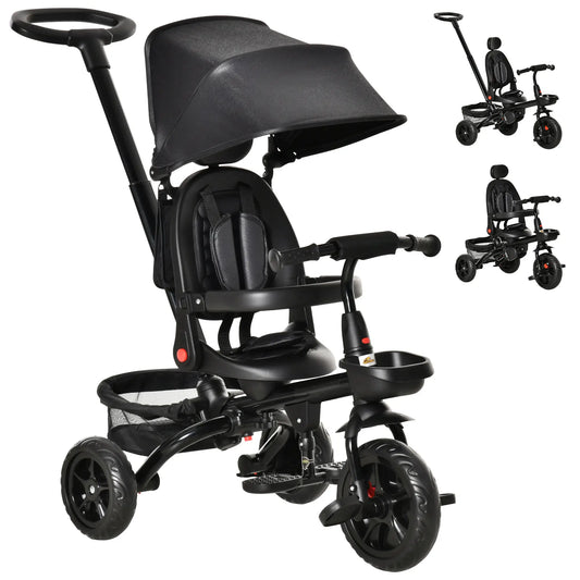 Toddler Tricycle, 4 in 1 Kids Trike, Adjustable Seat, Removable Handle, Black Tricycles for Kids Black at Gallery Canada
