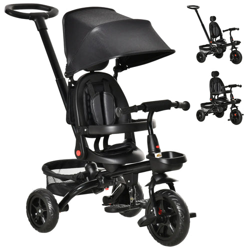 Toddler Tricycle, 4 in 1 Kids Trike, Adjustable Seat, Removable Handle, Black