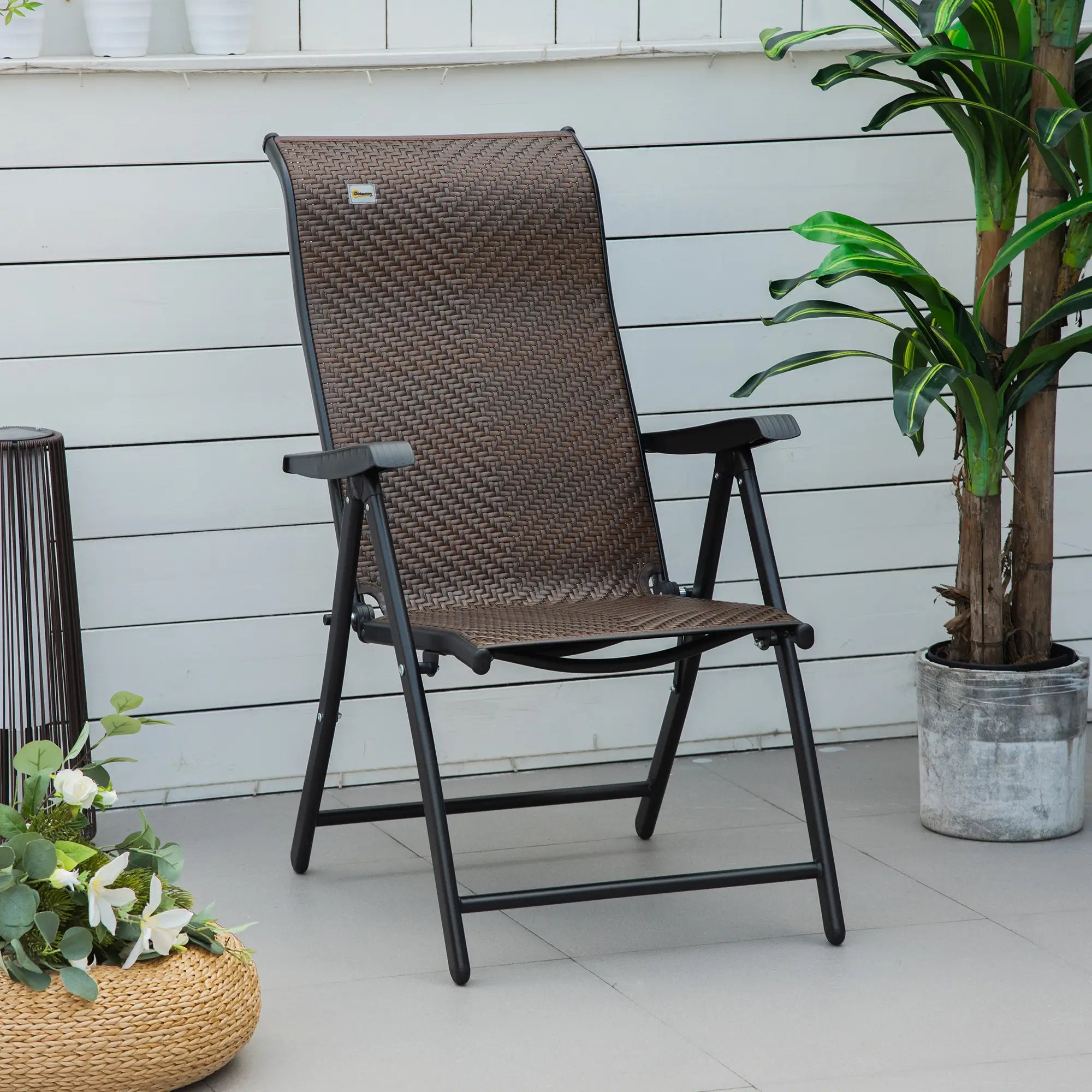 Rattan Folding Recliner Chair, Outdoor Wicker Recliner, Brown Picnic Tables & Camping Chairs at Gallery Canada