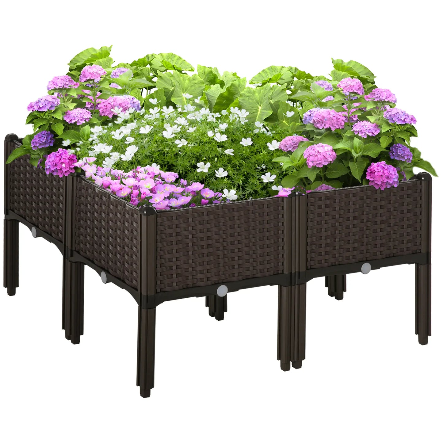 4-Piece Raised Garden Bed, PP Flower Bed, Stackable Vegetable Herb Grow Box Elevated Garden Beds Brown at Gallery Canada