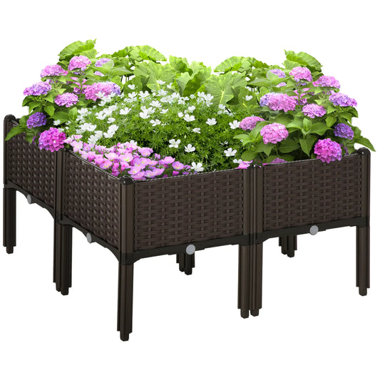4-Piece Raised Garden Bed, PP Flower Bed, Stackable Vegetable Herb Grow Box Elevated Garden Beds Brown at Gallery Canada