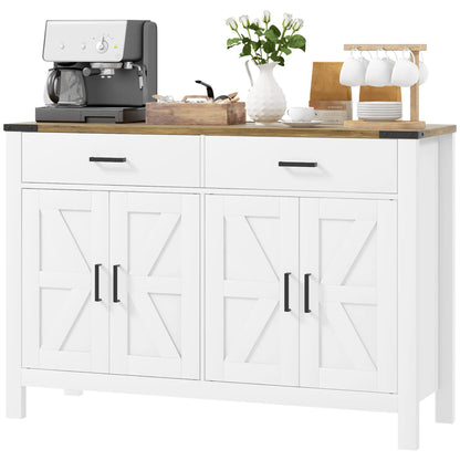 Farmhouse Buffet Cabinet, 2 Drawers, 2 Cabinets, Adjustable Shelves, White