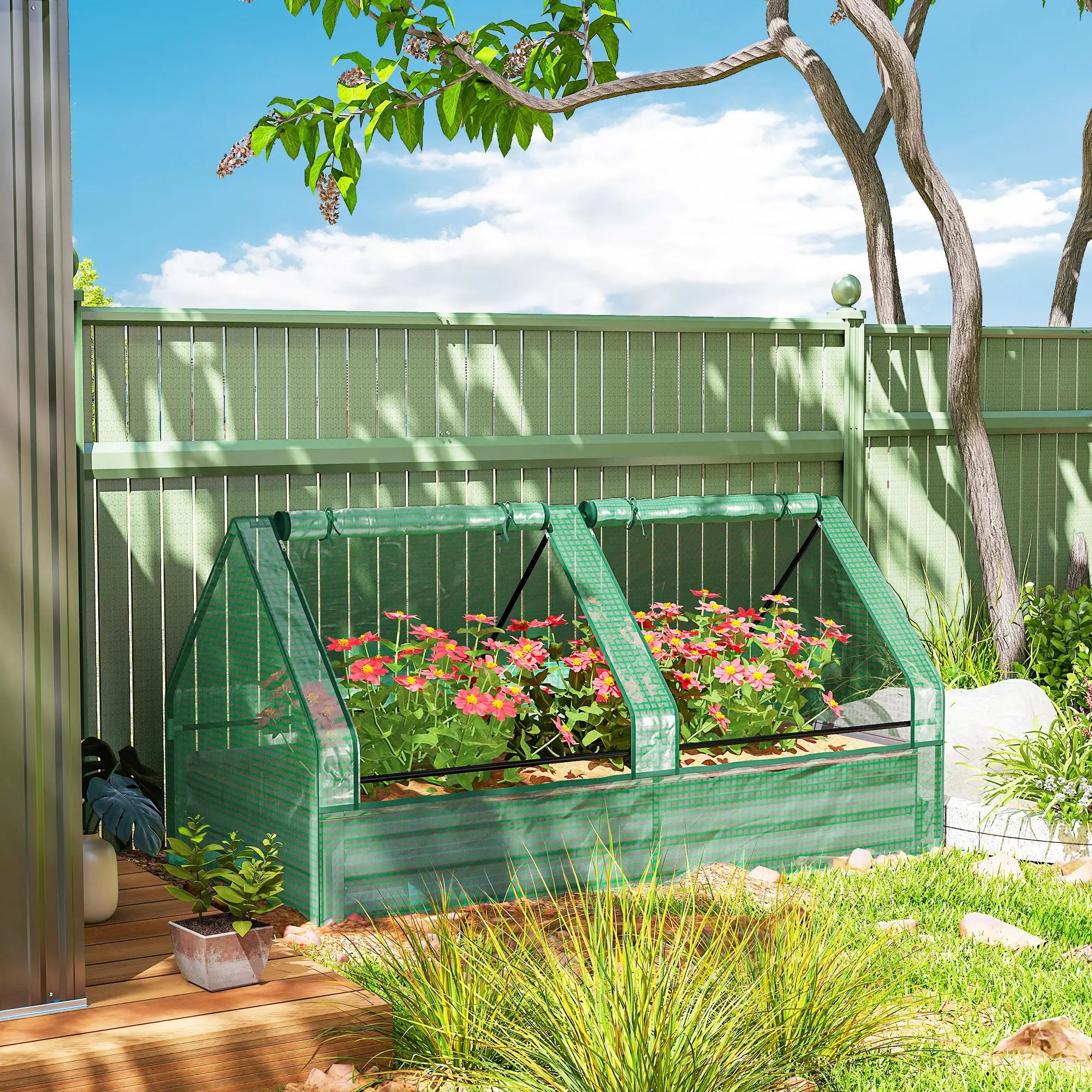 6' x 3' Metal Planter Box With Cover, Raised Garden Bed, Green And Dark Grey Galvanized Planter Boxes at Gallery Canada