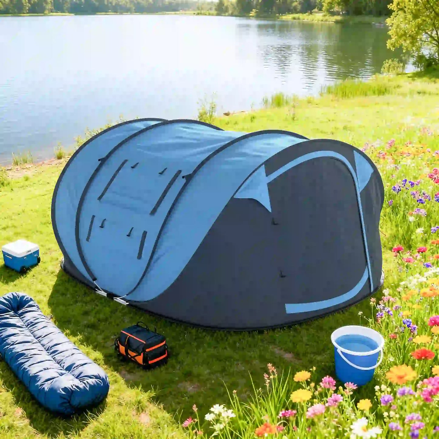 4 Person Pop Up Tent, Automatic Setup, With Doors, Windows, Carry Bag, Blue Camping Tents at Gallery Canada