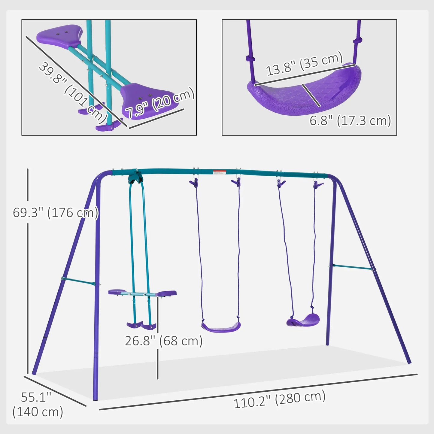 3 in 1 Metal Swing Set, Double Swings, Glider, Purple Gym Sets & Swings at Gallery Canada