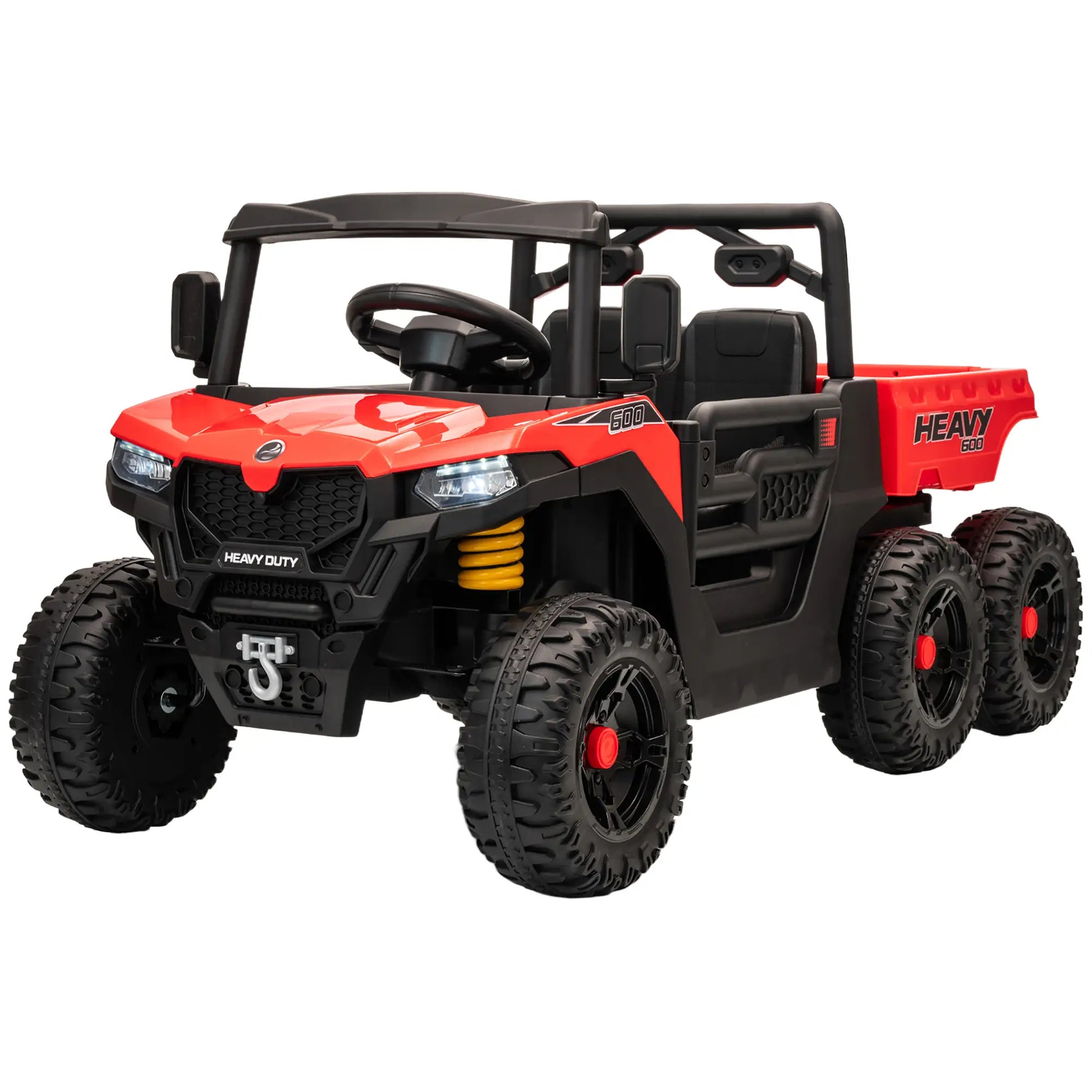 24V 4WD Kids Ride On Truck, 6 Wheels, 2 Seater, Remote, Dump Bed, Red Electric Toy Cars Red at Gallery Canada