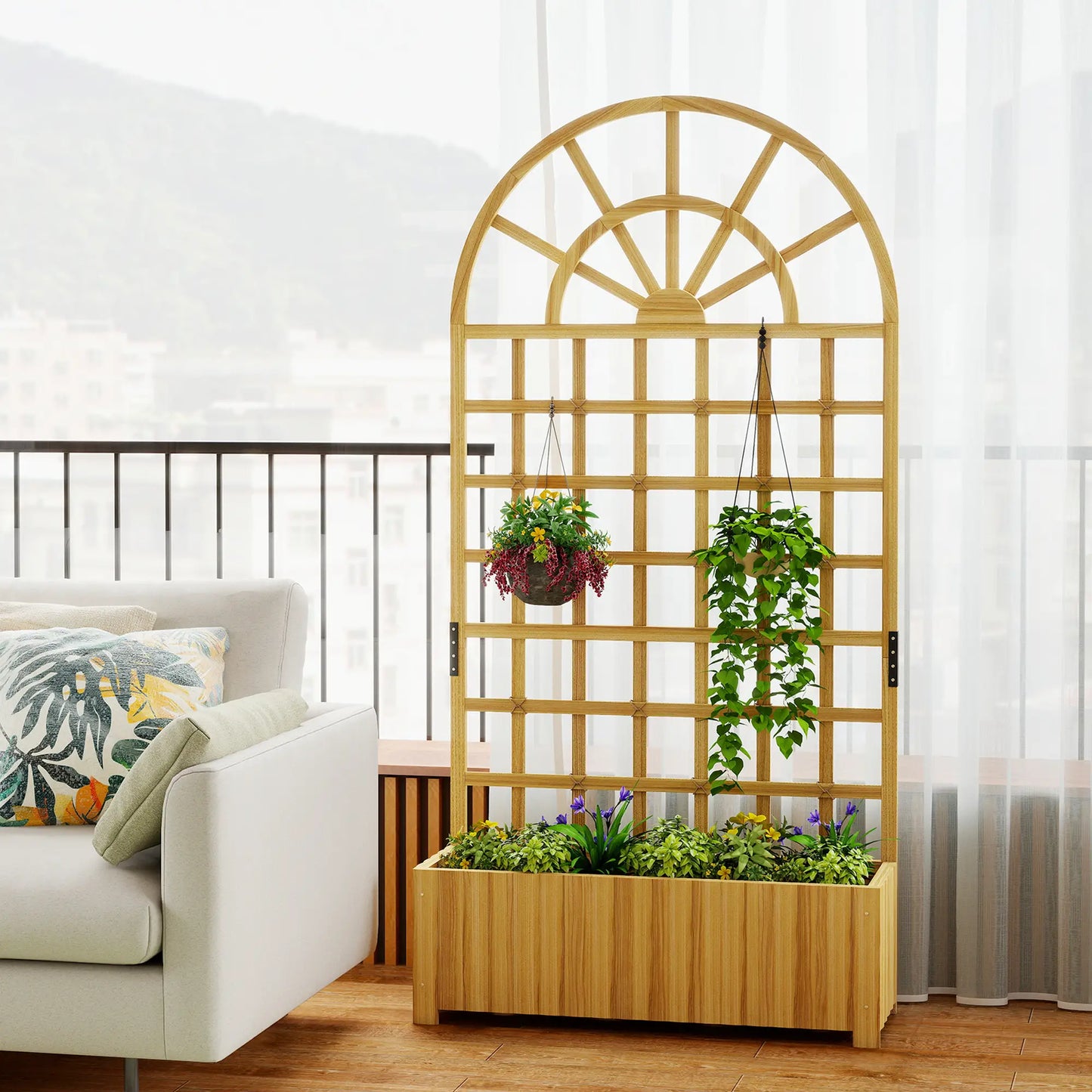 Wooden Raised Garden Bed with Trellis, Elevated Planter Box Wooden Planter Boxes at Gallery Canada