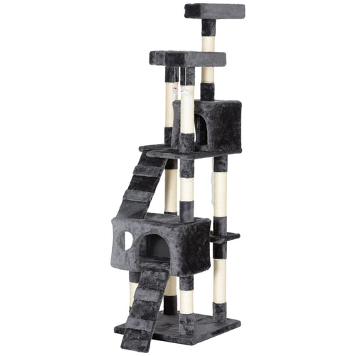 68-Inch Multi-Level Cat Scratching Tree, Kitty Activity Center, Grey