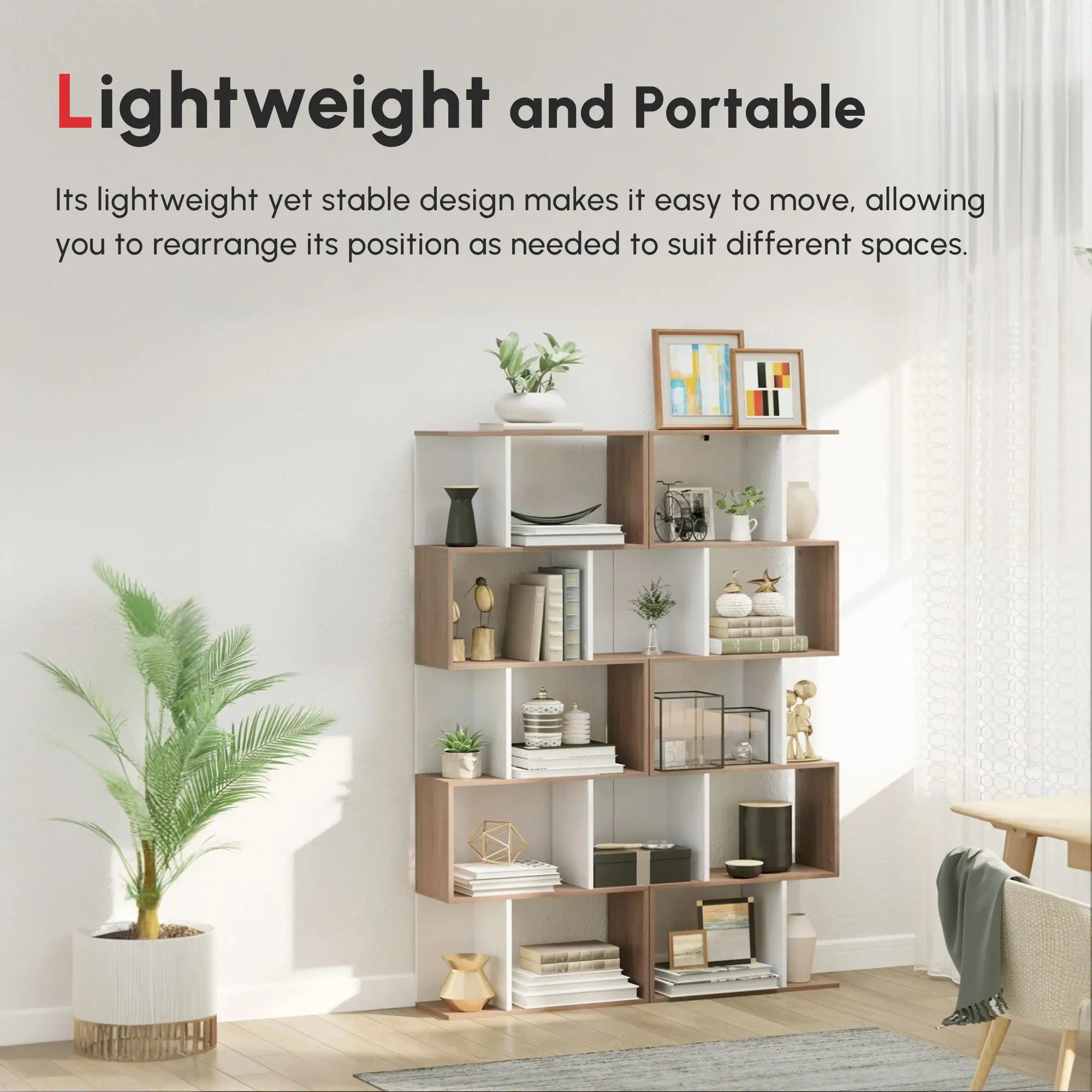 5-Tier Geometric Bookcase, Modern Room Divider, White Display Bookshelves at Gallery Canada