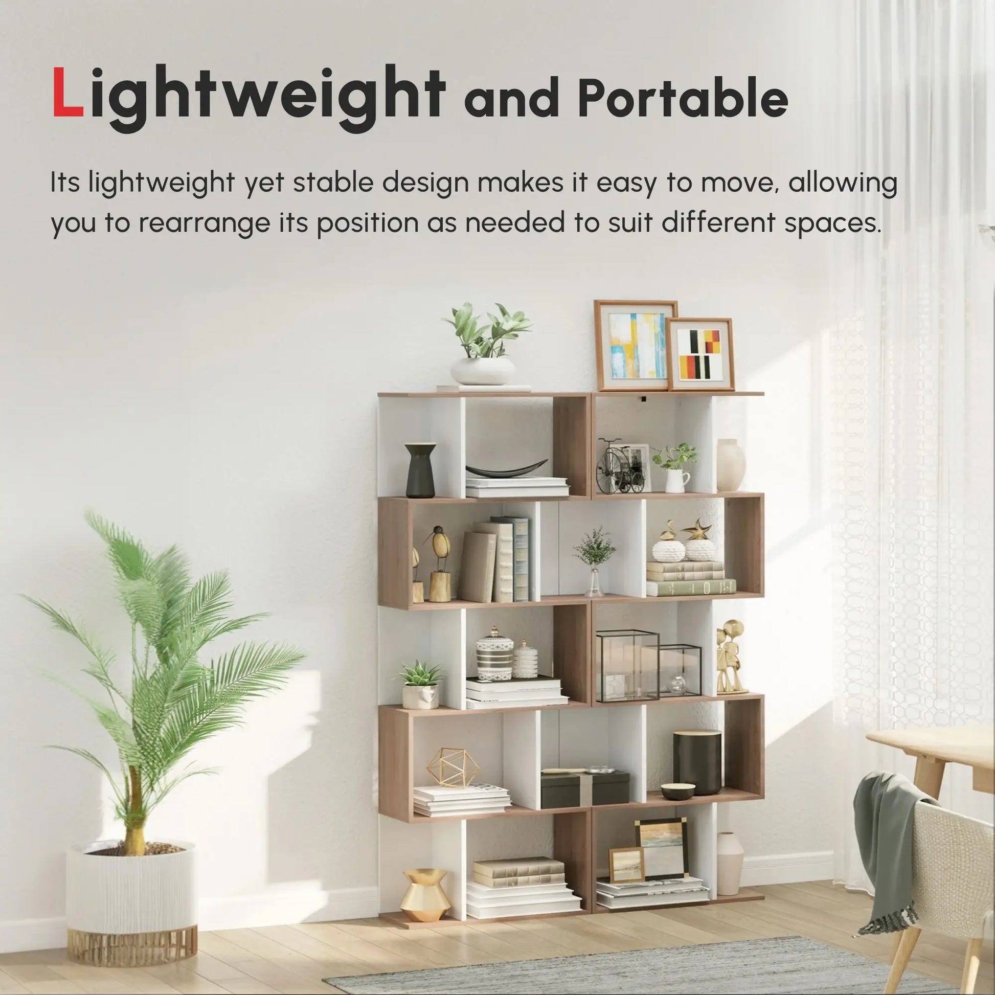 5-Tier Geometric Bookcase, Modern Room Divider, White Display Bookshelves at Gallery Canada