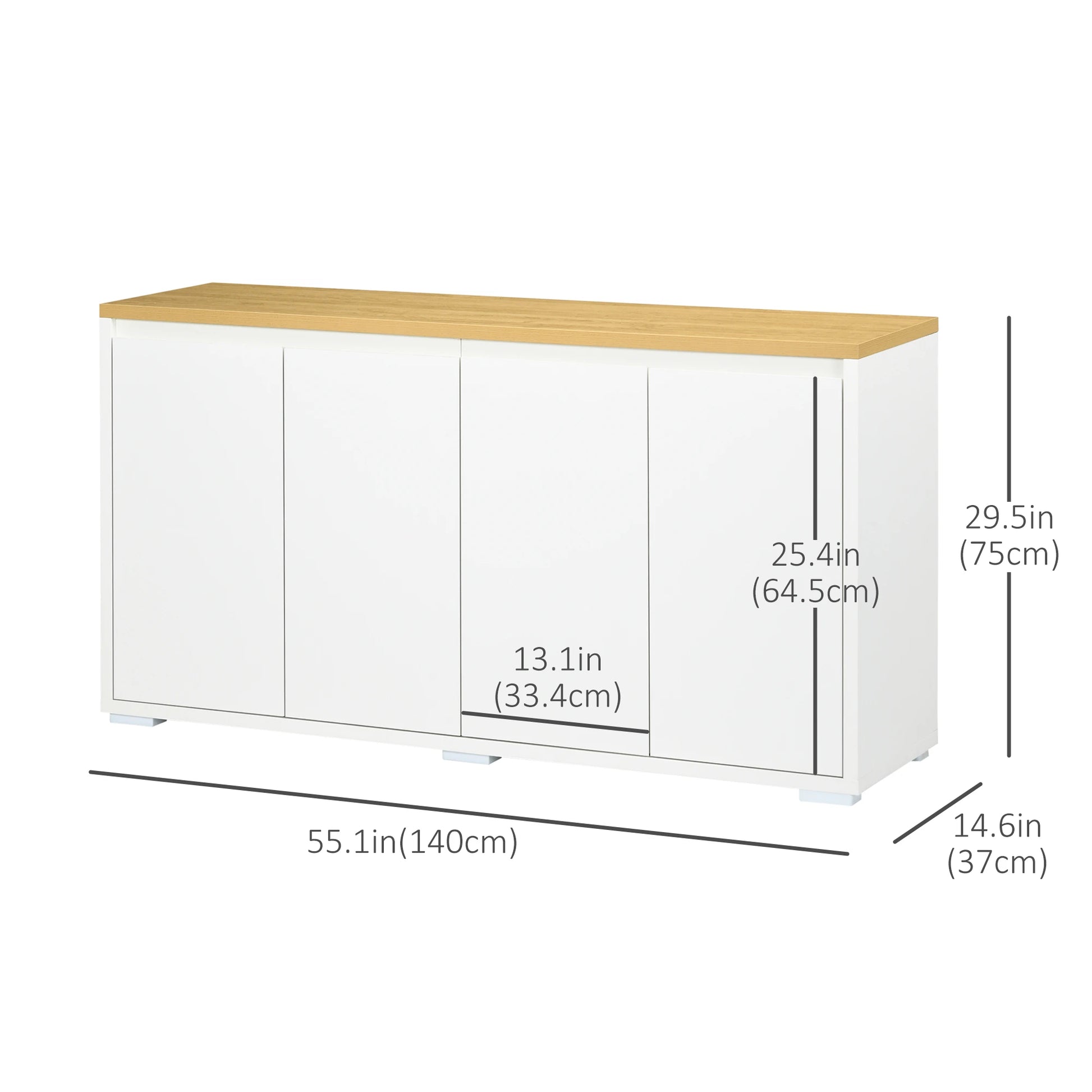 Sideboard Cabinet, Buffet Table, 2 Double Doors, Adjustable Shelves, White Bar Cabinets at Gallery Canada