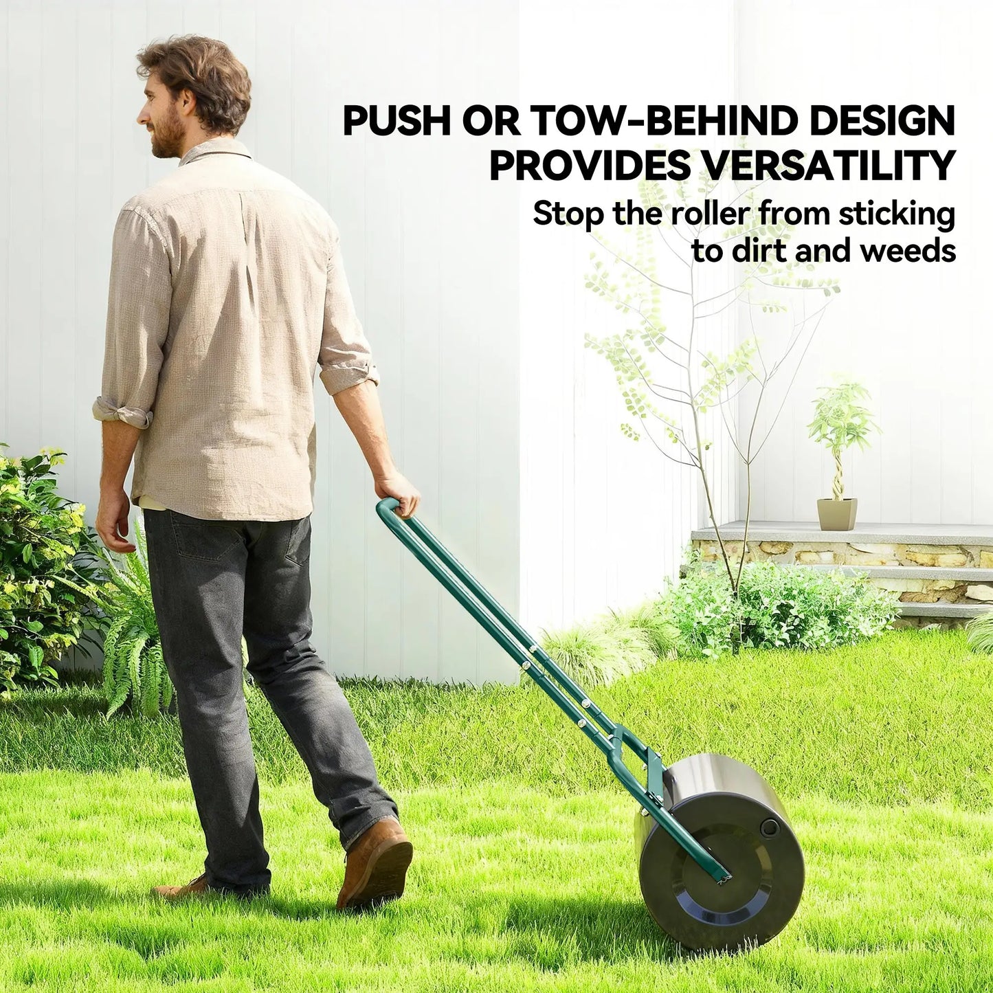 Heavy Duty Lawn Roller, 20" Push Tow Sod Roller, Grass Flattener, 11gal Water 136lbs Sand, Green Lawn Rollers at Gallery Canada