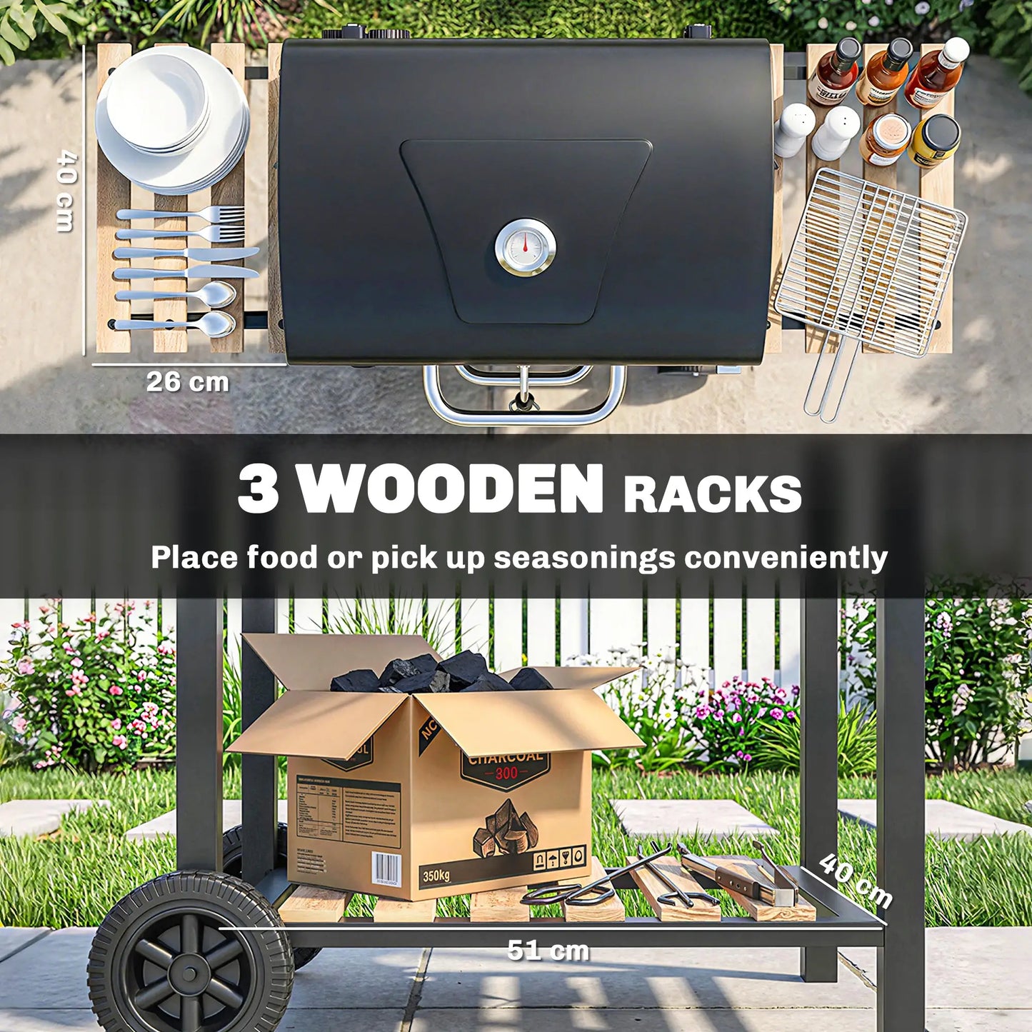 20" Charcoal BBQ Grill On Wheels, Adjustable Pan, Thermometer, Charcoal Charcoal BBQ Grils at Gallery Canada