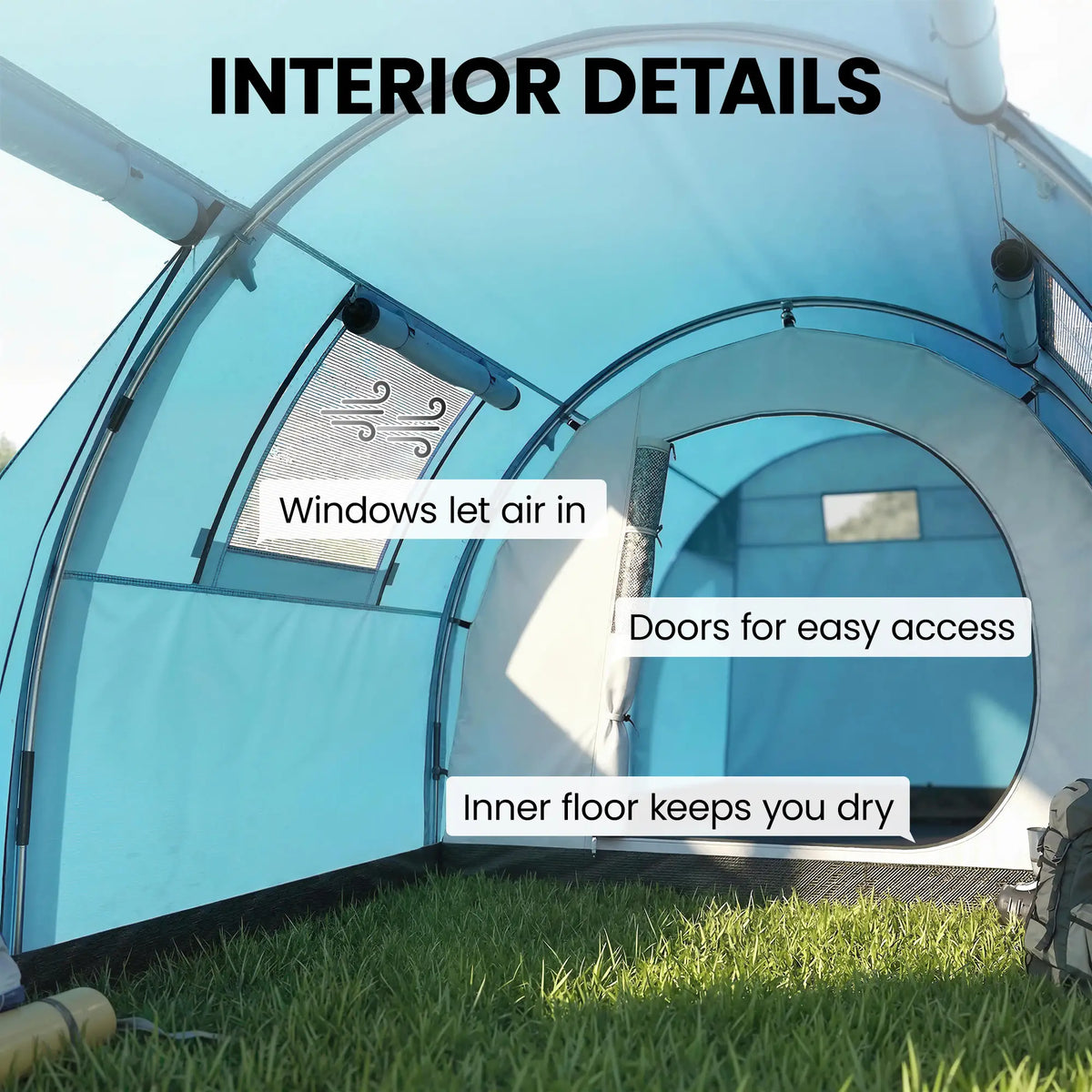 3-4 Person 2 Room Camping Tent, 3000Mm Waterproof, Sky Blue Camping Tents at Gallery Canada