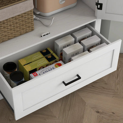 69" Tall Farmhouse Pantry Cabinet, 2 Doors, Drawer, Adjustable Shelves, White Kitchen Pantry Cabinets at Gallery Canada