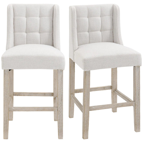 Modern Tufted Upholstered Counter Stools, Set of 2, Beige