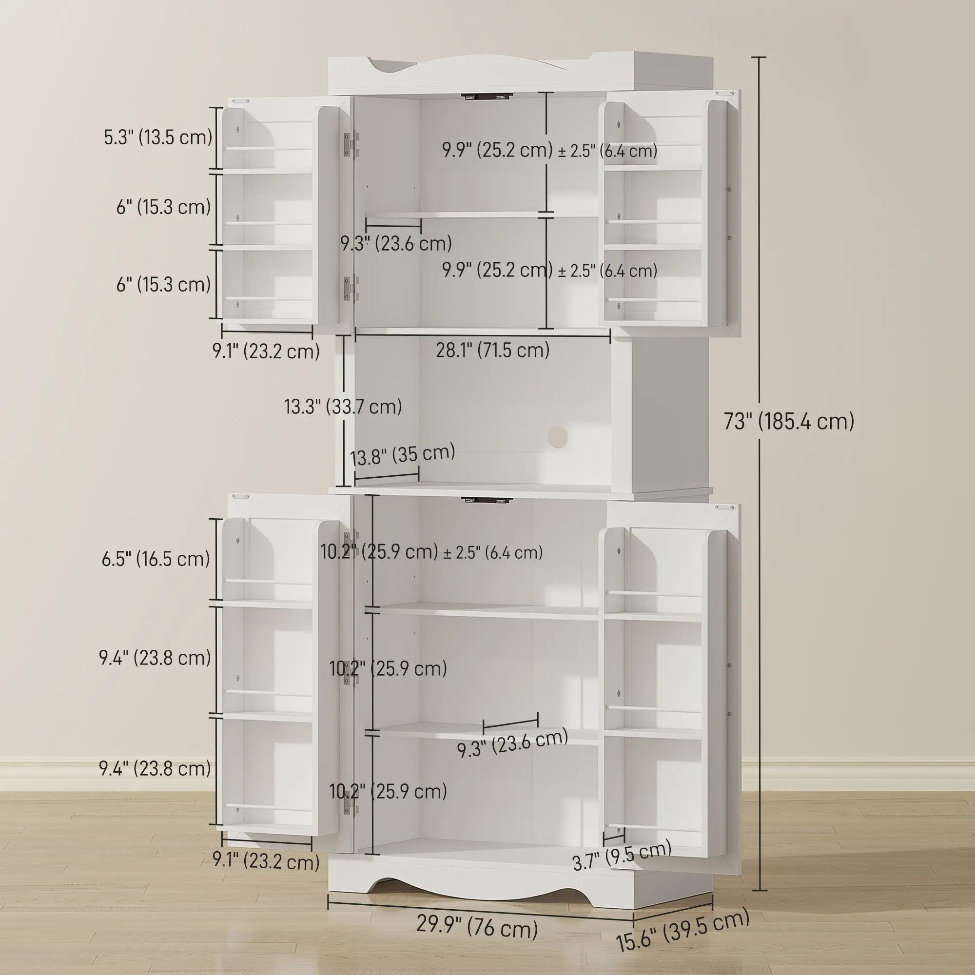 73 Inch Kitchen Pantry Cabinet, Adjustable Shelves, Microwave Stand, White Kitchen Pantry Cabinets at Gallery Canada