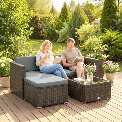 3-Piece Patio Furniture Set With Cushions, Outdoor Rattan Sofa With Glass Table Patio Furniture Sets at Gallery Canada