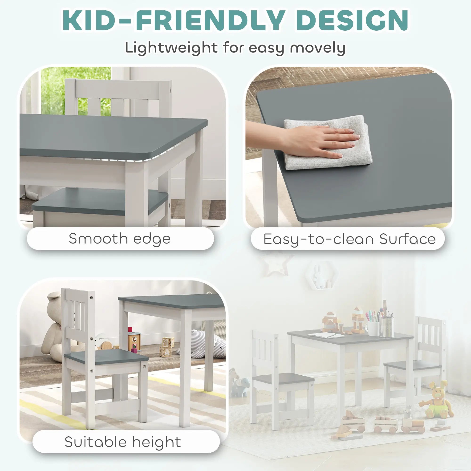 Kids Table and Chairs Set, Toddler Activity Table, 2 Chairs, Grey Kids Table Sets at Gallery Canada