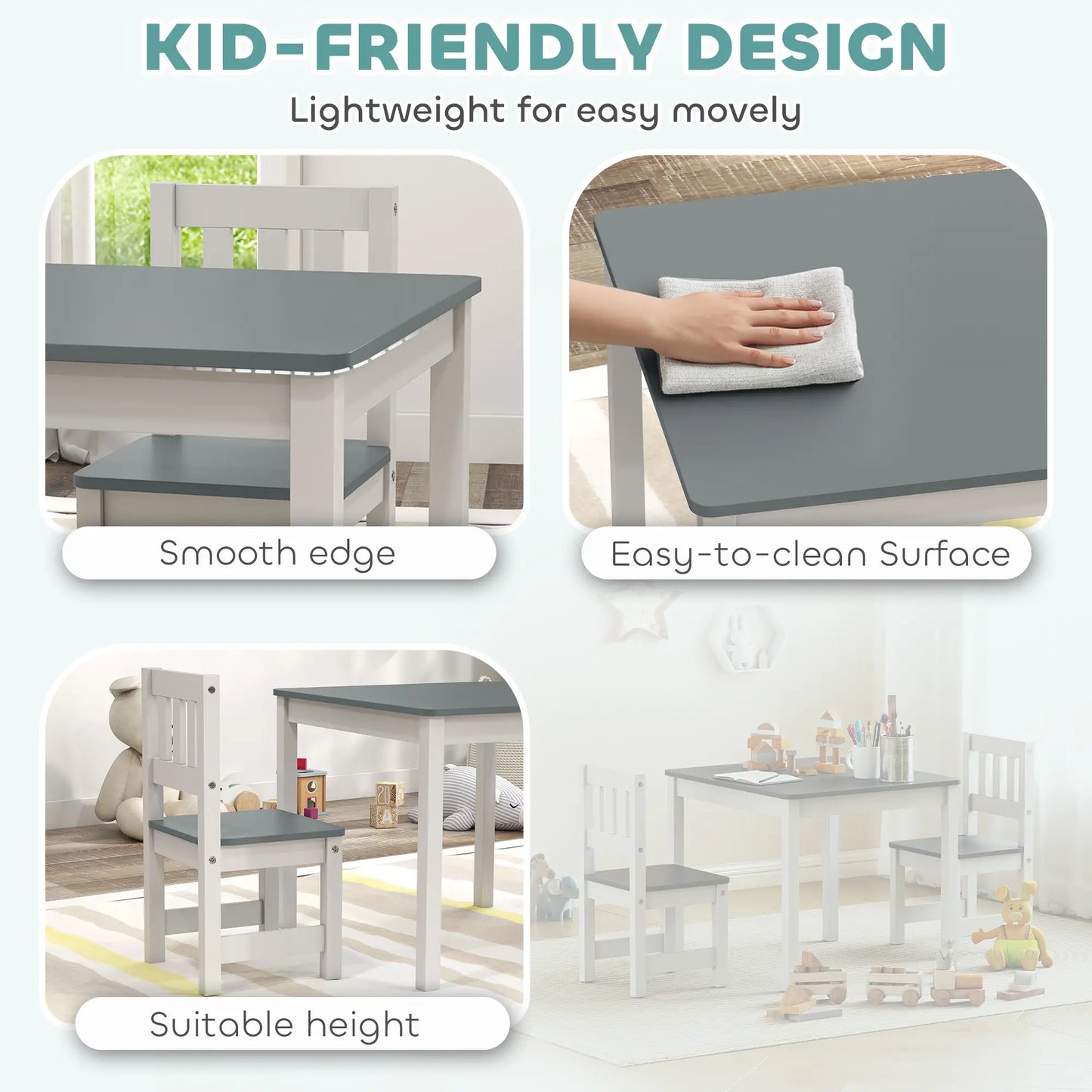 Kids Table and Chairs Set, Toddler Activity Table, 2 Chairs, Grey Kids Table Sets at Gallery Canada