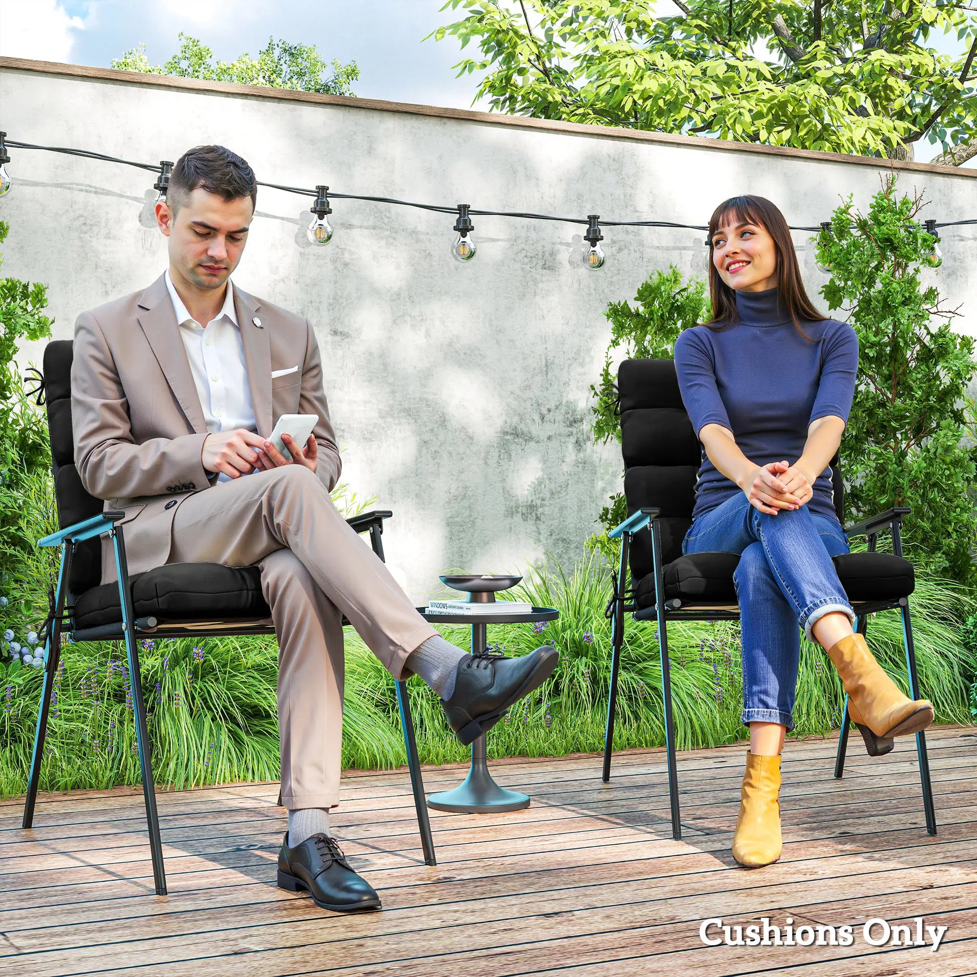 2-Piece Back Seat Cushion Set, Outdoor Patio Chair, Button Tufted, Black Patio Chair Cushions at Gallery Canada
