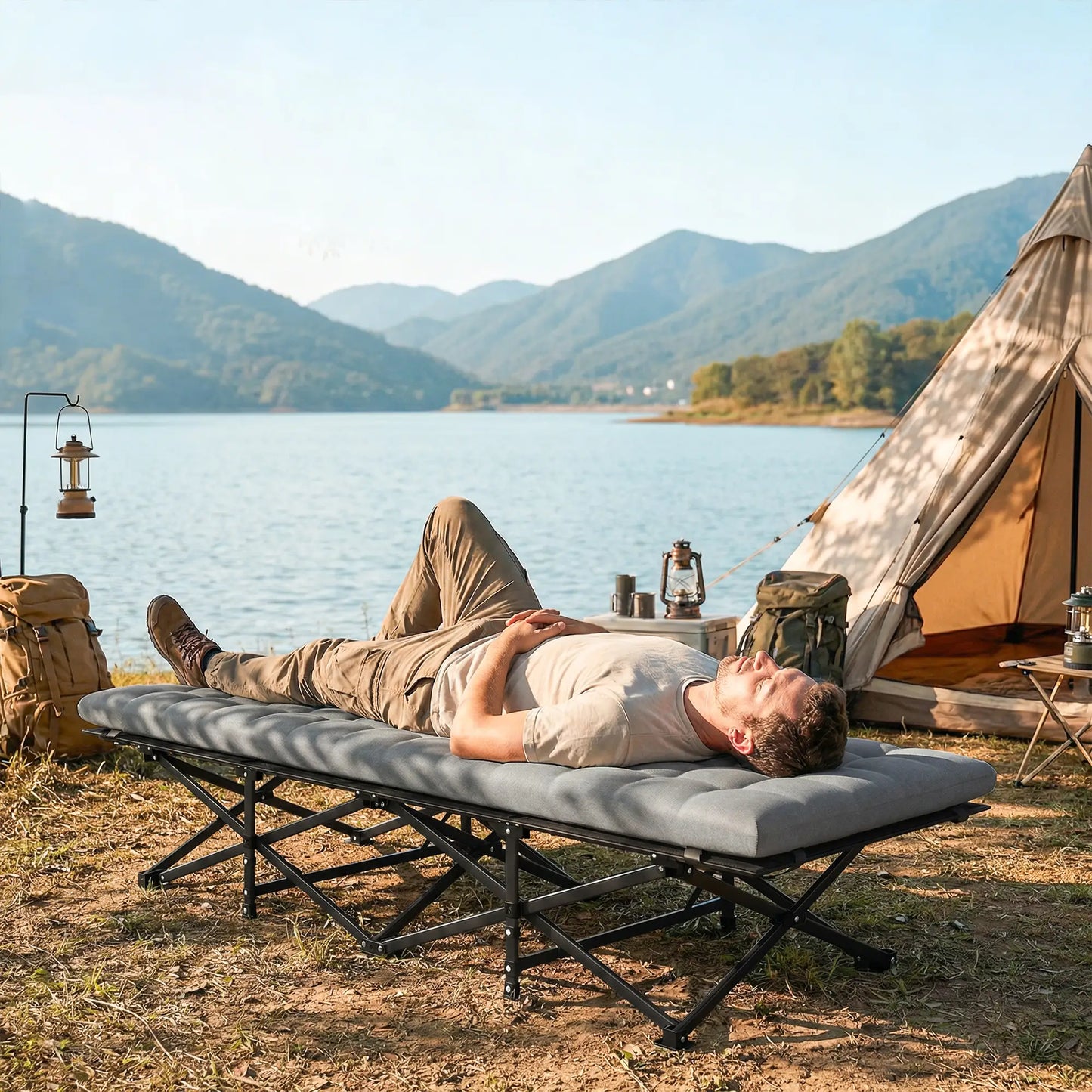 Camping Cot With Soft Pad, 32" Extra Wide, Grey Camping Cots at Gallery Canada