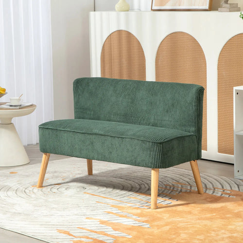 Modern 2 Seater Sofa, Upholstered Couch with Rubber Wood Legs, Green