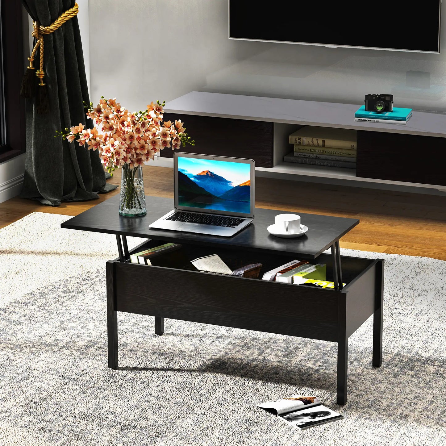 39" Lift Top Coffee Table, Hidden Storage, Living Room, Black Coffee Tables at Gallery Canada