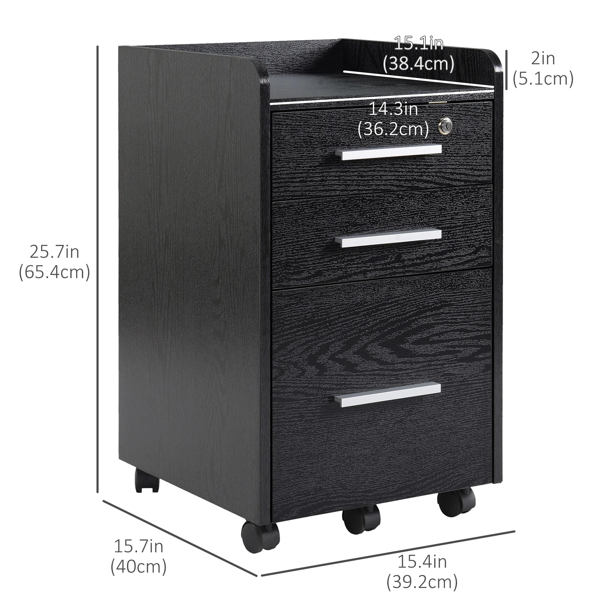 3 Drawer File Cabinet with Lock, Lockable on Wheels, Black Office Cabinets & Cupboards at Gallery Canada