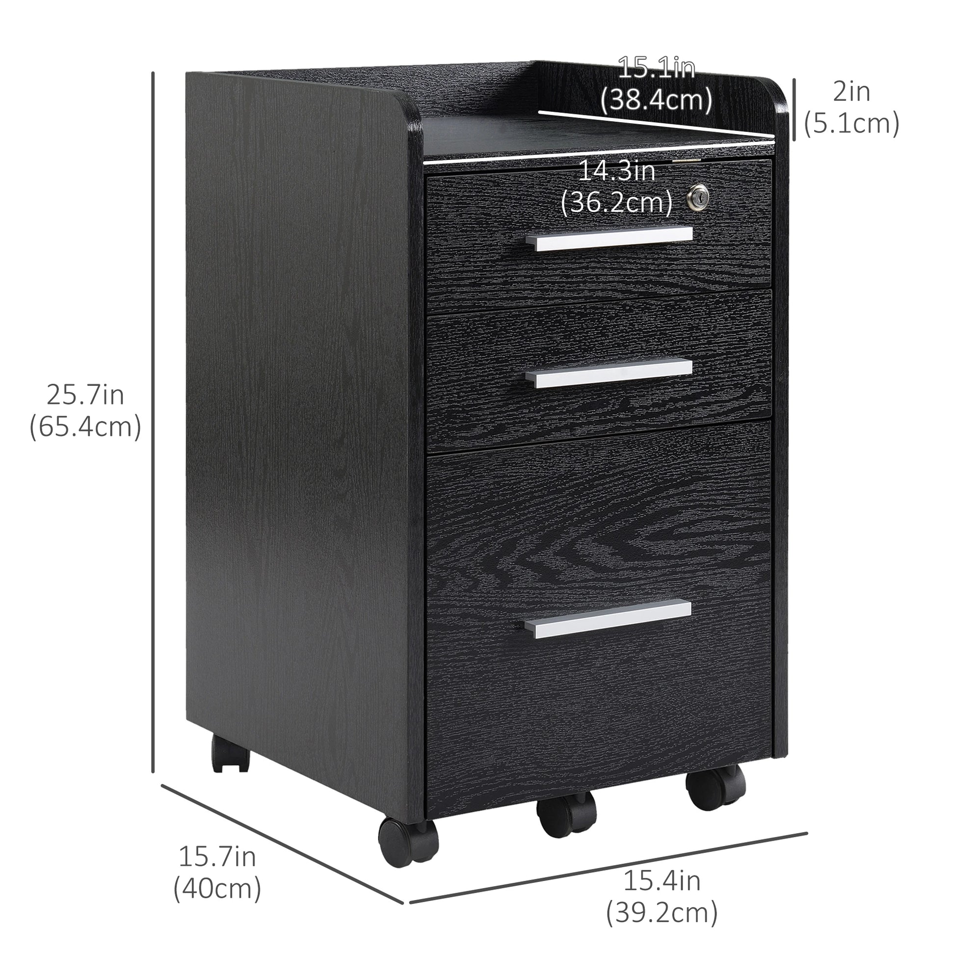 3 Drawer File Cabinet with Lock, Lockable on Wheels, Black Office Cabinets & Cupboards at Gallery Canada