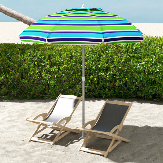6ft Travel Beach Umbrella with Sand Anchor Height Adjustable Sun Umbrella with Tilt Bag 40+ UV Protection Multicolour - Gallery Canada
