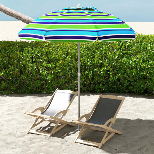 6ft Adjustable Beach Umbrella, Sand Anchor, Tilt Bag, 40+ UV, Multicolour