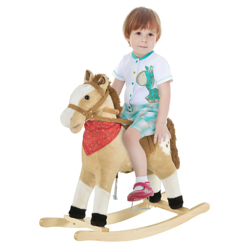 Kids Plush Ride-On Rocking Horse, Realistic Sounds, 3-6 Years, Beige