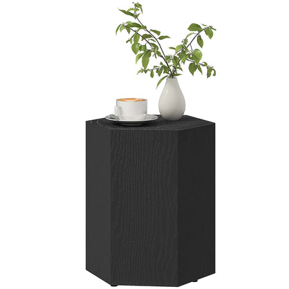 Hexagonal Side Table, Small with 4 Adjustable Feet, Indoor Outdoor, Black Side Tables Black Wood Grain at Gallery Canada