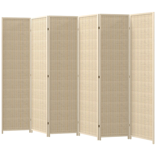 Woven Bamboo Room Divider, 6 Panel Folding Privacy Screen, Natural Wood