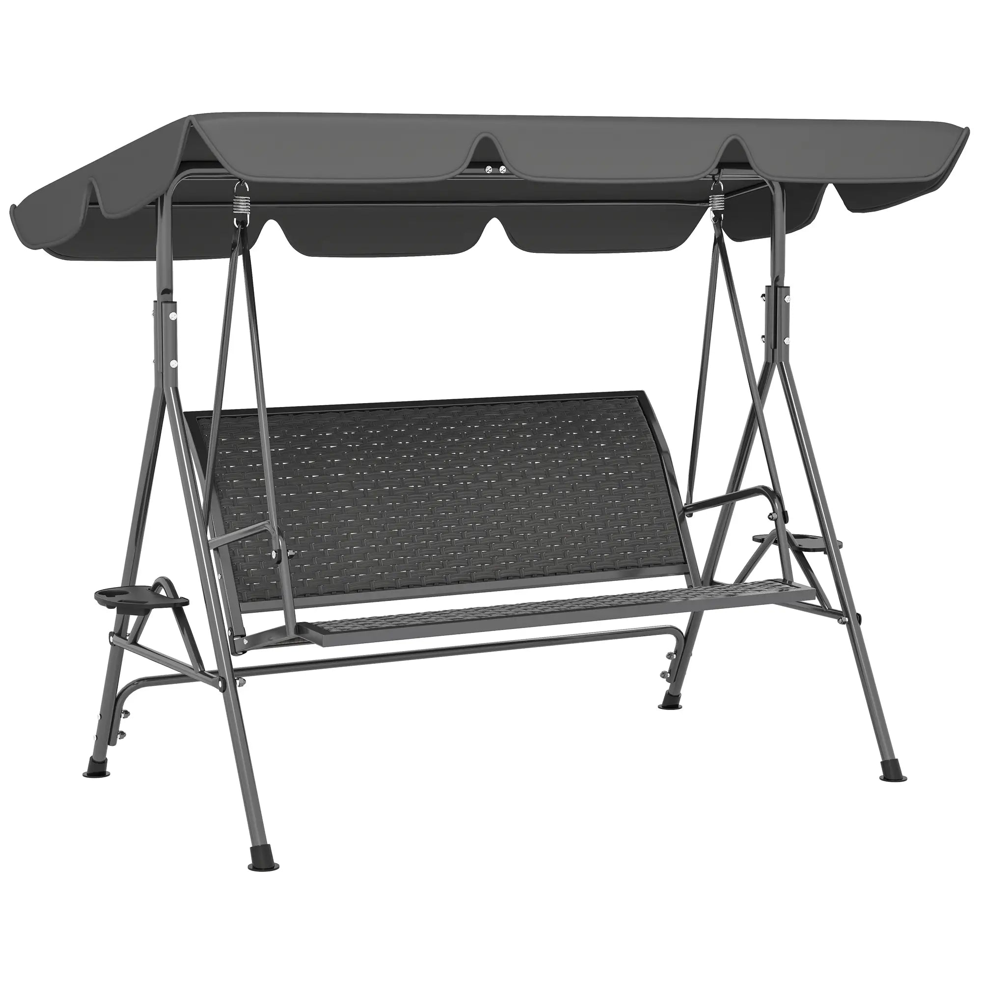3-Seat Patio Swing Chair, Outdoor Canopy Swing Glider, Adjustable Shade, Grey Patio Swings with Stand at Gallery Canada