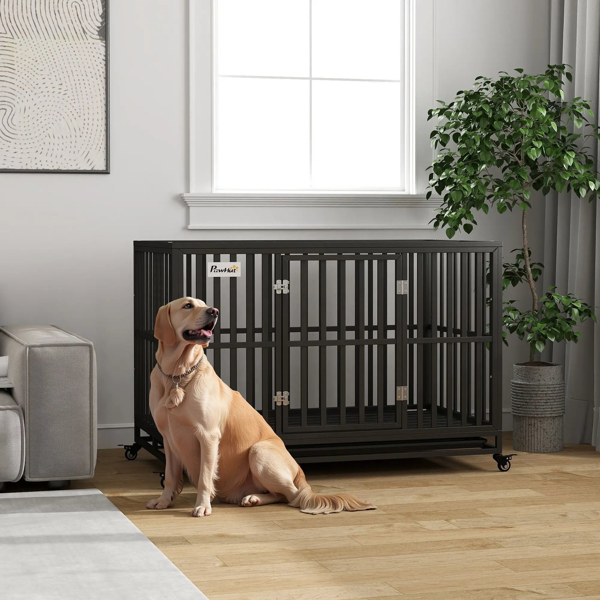 49" Heavy Duty Steel Dog Crate, Kennel with Wheels, Black Houses, Kennels & Pens at Gallery Canada